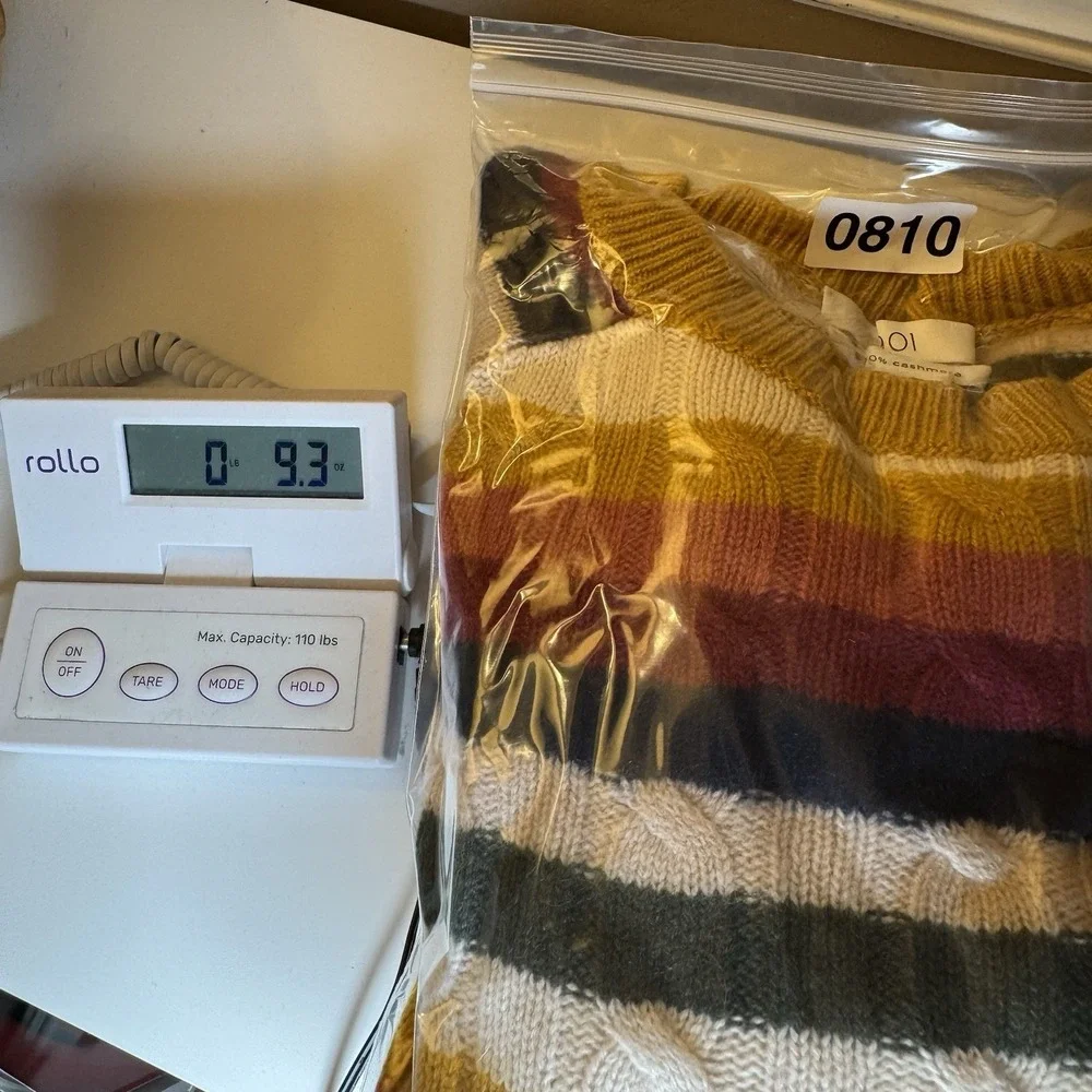 1901 100% Cashmere Cable Knit Striped Multi Color Crew Neck Sweater L Cozy‎